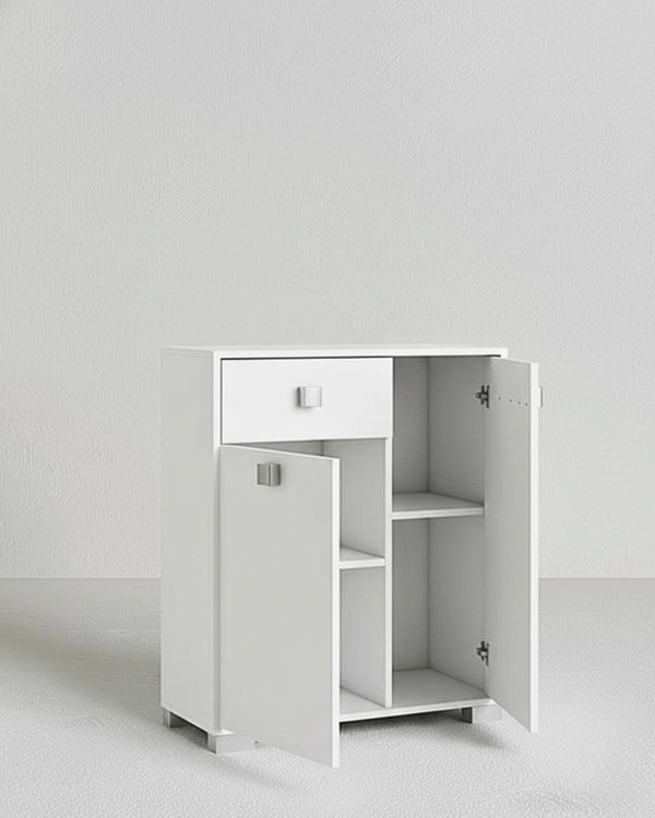 Mobile contenitore Neli - Mobile multiuso 2 ante e 1 cassetto - Struttura bianco - Ripiano regolabile incluso - 46x35x80 cm - doomostore