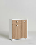 Mobile contenitore Neli - Mobile multiuso 2 ante e 1 cassetto - Struttura bianco e anta virginia - Ripiano regolabile incluso - 46x35x80 cm - doomostore