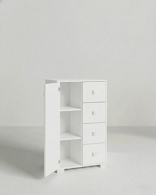 Mobile contenitore Fiore - Mobile multiuso 1 anta e 4 cassetti - Struttura bianco - 2 ripiani regolabile incluso - 75x112x45 cm - doomostore