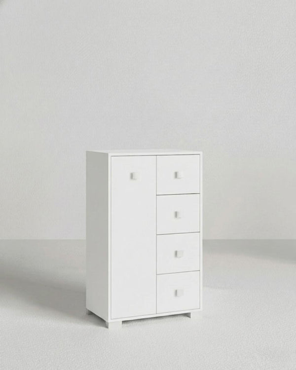 Mobile contenitore Fiore - Mobile multiuso 1 anta e 4 cassetti - Struttura bianco - 2 ripiani regolabile incluso - 75x112x45 cm - doomostore