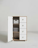 Mobile contenitore Fiore - Mobile multiuso 1 anta e 4 cassetti - Struttura virginia e anta bianca - 2 ripiani regolabile incluso - 75x112x45 cm - doomostore