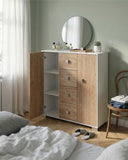 Mobile contenitore Nadia - Mobile multiuso 2 anta e 4 cassetti - Struttura bianca e ante virginia - 4 ripiani regolabile incluso - 110x112x47 cm - doomostore