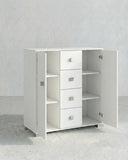 Mobile contenitore Nadia - Mobile multiuso 2 anta e 4 cassetti - Struttura bianca - 4 ripiani regolabile incluso - 110x112x47 cm - doomostore