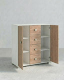 Mobile contenitore Nadia - Mobile multiuso 2 anta e 4 cassetti - Struttura bianca e ante virginia - 4 ripiani regolabile incluso - 110x112x47 cm - doomostore