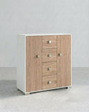 Mobile contenitore Nadia - Mobile multiuso 2 anta e 4 cassetti - Struttura bianca e ante virginia - 4 ripiani regolabile incluso - 110x112x47 cm - doomostore