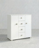 Mobile contenitore Nadia - Mobile multiuso 2 anta e 4 cassetti - Struttura bianca - 4 ripiani regolabile incluso - 110x112x47 cm - doomostore