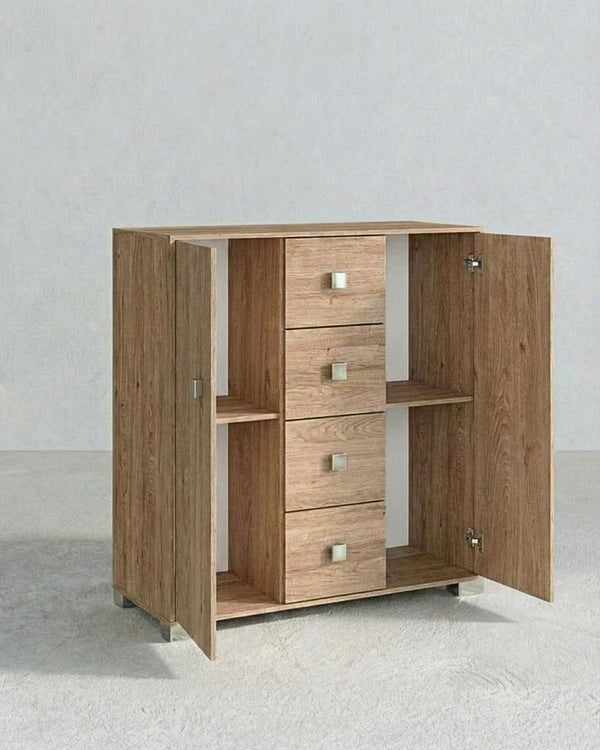 Mobile contenitore Nadia - Mobile multiuso 2 anta e 4 cassetti - Struttura virginia - 4 ripiani regolabile incluso - 117,5x111x47 cm - doomostore