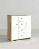 Mobile contenitore Nadia - Mobile multiuso 2 anta e 4 cassetti - Struttura virginia e ante bianca - 4 ripiani regolabile incluso - 110x112x47 cm - doomostore