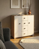 Mobile contenitore Nadia - Mobile multiuso 2 anta e 4 cassetti - Struttura virginia e ante bianca - 4 ripiani regolabile incluso - 110x112x47 cm - doomostore