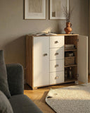 Mobile contenitore Nadia - Mobile multiuso 2 anta e 4 cassetti - Struttura virginia e ante bianca - 4 ripiani regolabile incluso - 110x112x47 cm - doomostore