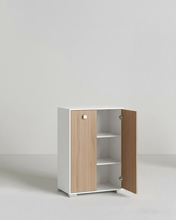 Mobile contenitore Vivy - Mobile multiuso 2 ante - Struttura bianca e ante virginia - 2 Ripiani regolabili inclusi - 75x112x47 cm - doomostore
