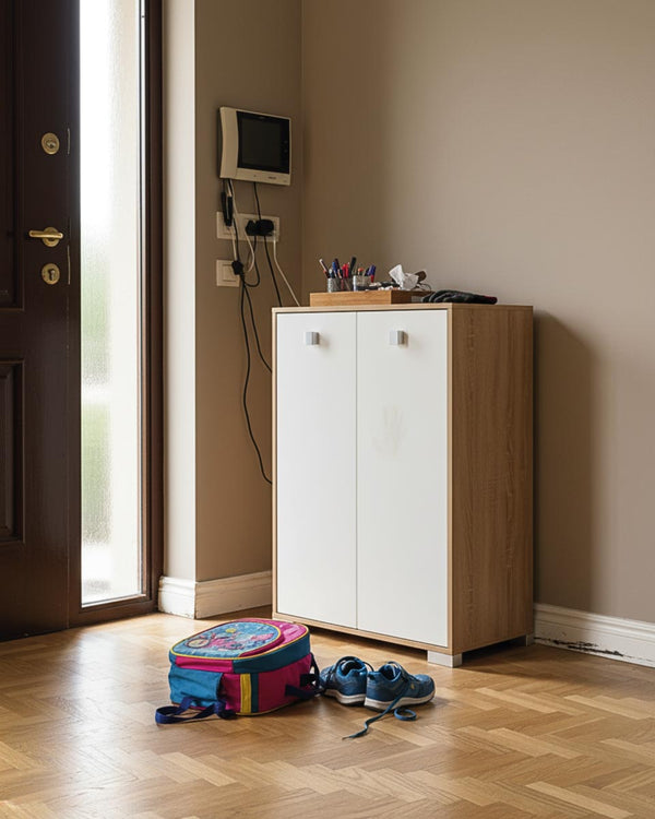 Mobile contenitore Vivy - Mobile multiuso 2 ante - Struttura virginia e anta bianca - 2 Ripiani regolabili inclusi - 75x112x47 cm - doomostore
