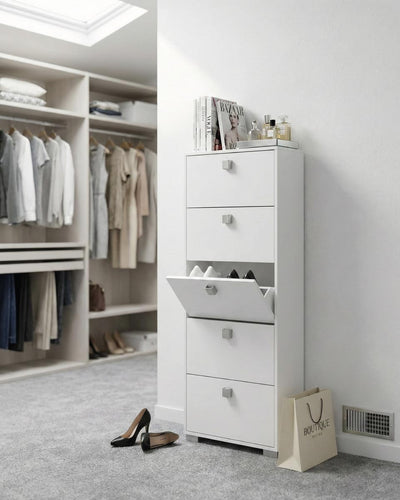 Scarpiera Ornella - 5 ante a ribalta – Mobile portascarpe compatto bianco - 65x185x18 cm - 15 paia
