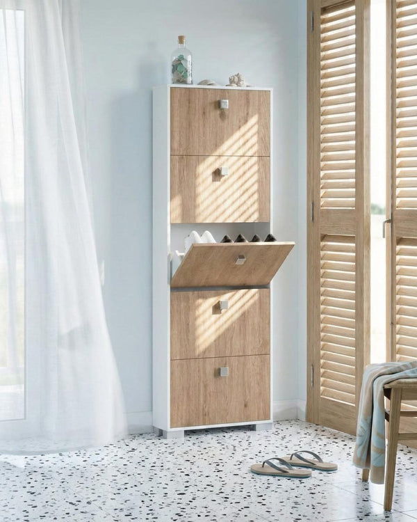 Scarpiera Ornella - 5 ante a ribalta – Mobile portascarpe compatto bianco con ante virginia - 65x185x18 cm - 15 paia - doomostore