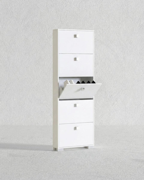 Scarpiera Ornella - 5 ante a ribalta – Mobile portascarpe compatto bianco - 65x185x18 cm - 15 paia - doomostore