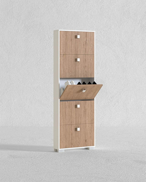 Scarpiera Ornella - 5 ante a ribalta – Mobile portascarpe compatto bianco con ante virginia - 65x185x18 cm - 15 paia - doomostore