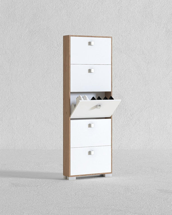 Scarpiera Ornella - 5 ante a ribalta – Mobile portascarpe compatto virginia con ante bianche - 65x185x18 cm - 15 paia - doomostore