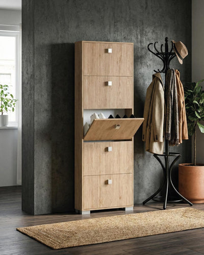 Scarpiera Ornella - 5 ante a ribalta – Mobile portascarpe compatto virginia - 65x185x18 cm - 15 paia