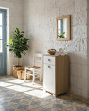 Mobile contenitore Lena - Mobile bagno multiuso 1 anta e 1 cassetto - Struttura virginia e anta bianca - Ripiano regolabile incluso - 46x35x80 cm - doomostore