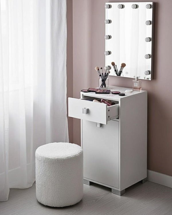 Mobile contenitore Lena - Mobile multiuso 1 anta e 1 cassetto - Struttura bianco - Ripiano regolabile incluso - 46x35x80 cm - doomostore