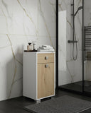 Mobile contenitore Lena - Mobile bagno multiuso 1 anta e 1 cassetto - Struttura bianca e anta virginia - Ripiano regolabile incluso - 46x35x80 cm - doomostore