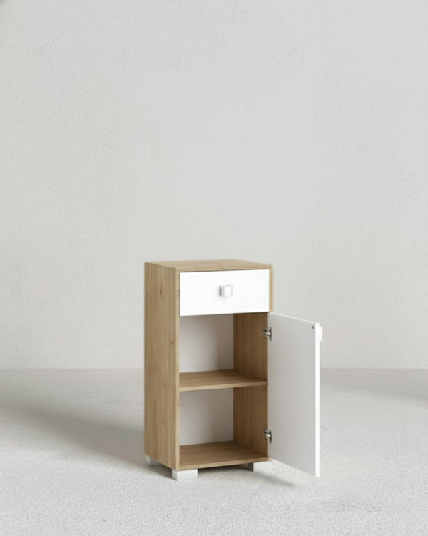 Mobile contenitore Lena - Mobile bagno multiuso 1 anta e 1 cassetto - Struttura virginia e anta bianca - Ripiano regolabile incluso - 46x35x80 cm - doomostore