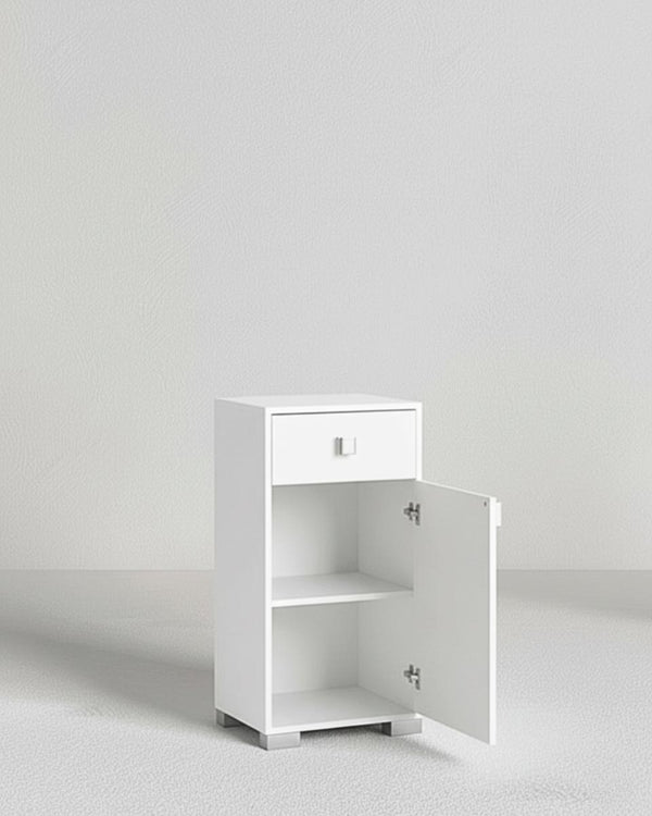 Mobile contenitore Lena - Mobile multiuso 1 anta e 1 cassetto - Struttura bianco - Ripiano regolabile incluso - 46x35x80 cm - doomostore