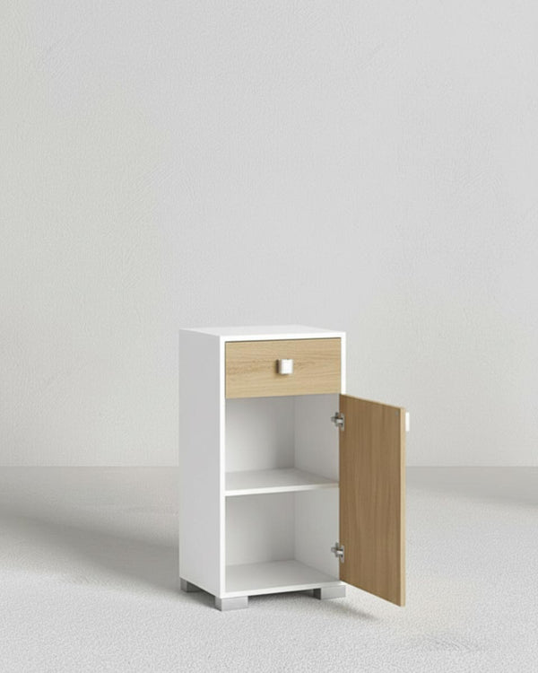 Mobile contenitore Lena - Mobile bagno multiuso 1 anta e 1 cassetto - Struttura bianca e anta virginia - Ripiano regolabile incluso - 46x35x80 cm - doomostore