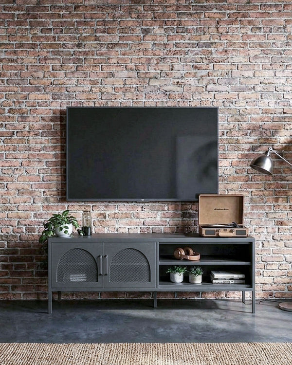 Mobile TV Elisse STREAM - Nero - Mobile TV Moderno in metallo verniciato - 2 Ante - doomostore