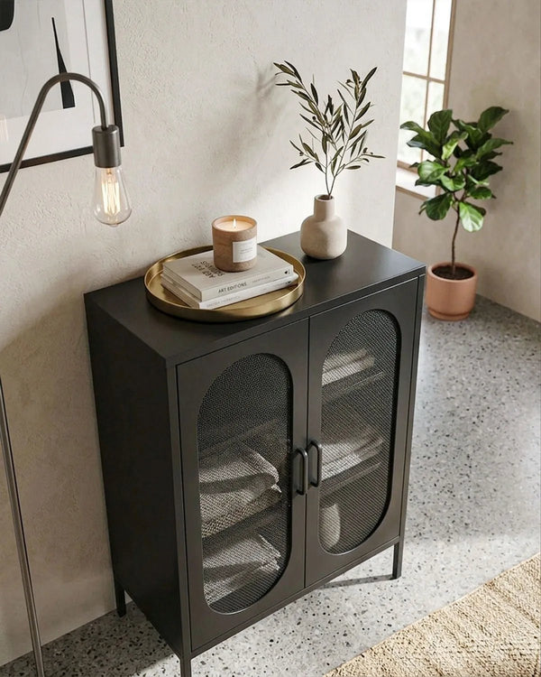 Credenza Elisse SOUL - Nero - Vetrina Moderna in metallo verniciato - 2 Ante - doomostore