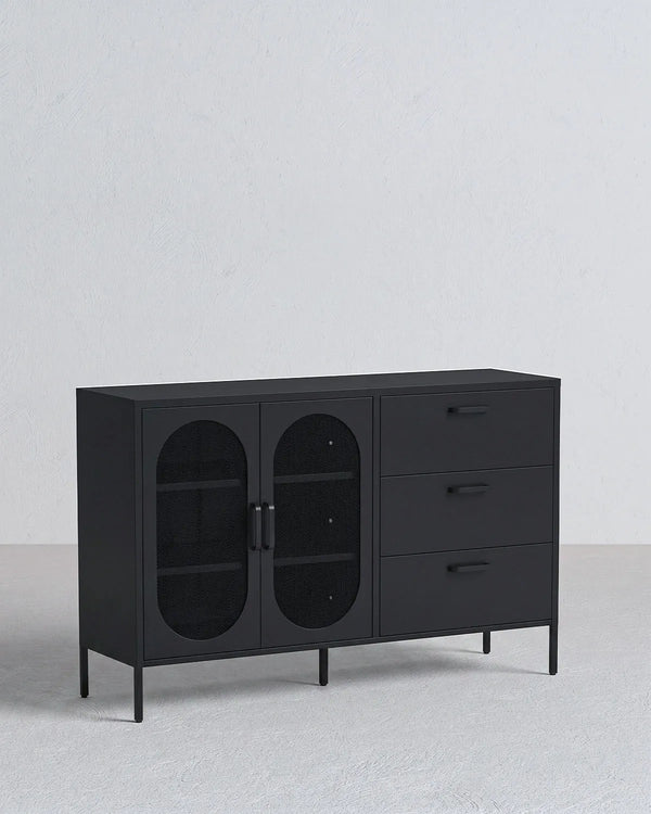 Madia Elisse HARMONY - Nero - Madia Moderna in metallo verniciato - 2 Ante 3 Cassetti - doomostore