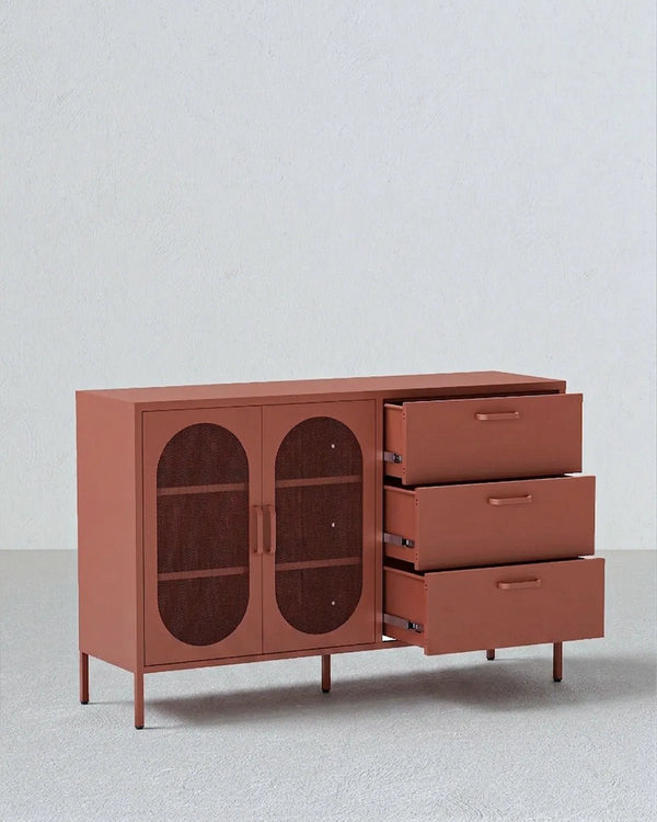 Madia Elisse HARMONY - Terracotta - Madia Moderna in metallo verniciato - 2 Ante 3 Cassetti - doomostore