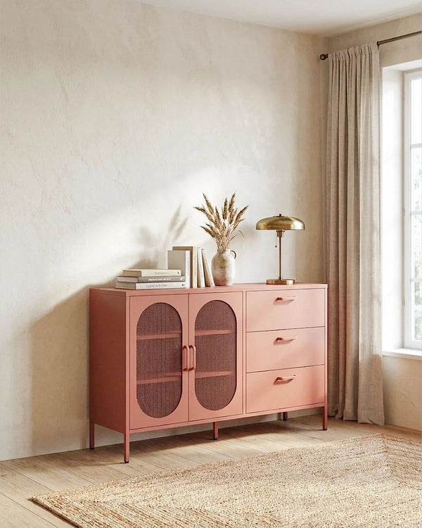Madia Elisse HARMONY - Terracotta - Madia Moderna in metallo verniciato - 2 Ante 3 Cassetti - doomostore