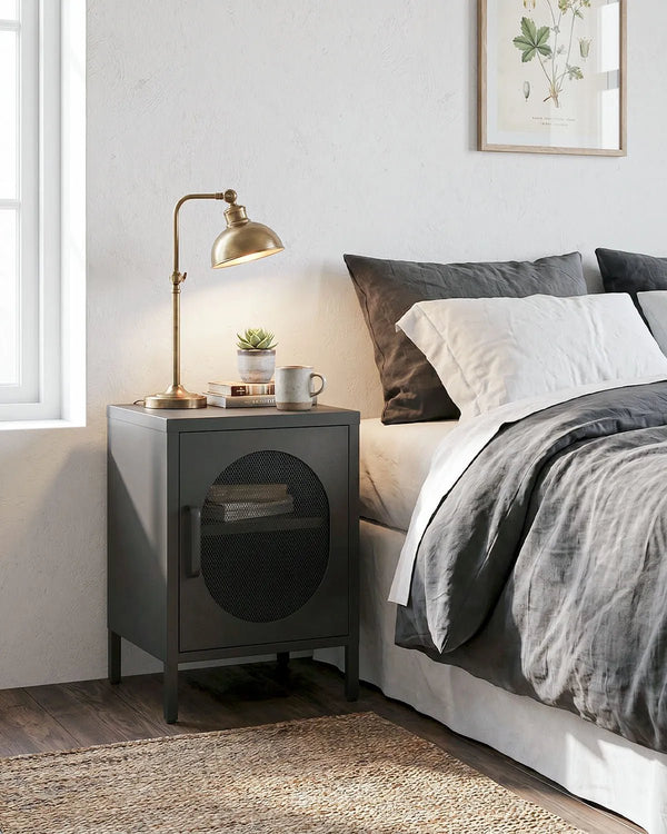 Comodino Elisse GLOW - Nero - Comodino Moderno in metallo verniciato - 1 Anta - doomostore