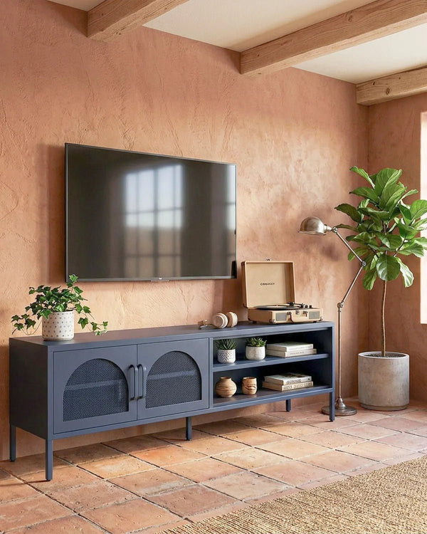 Mobile TV Elisse STREAM - Blu scuro - Mobile TV Moderno in metallo verniciato - 2 Ante - doomostore