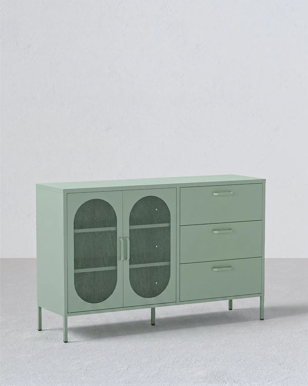 Madia Elisse HARMONY - Menta - Madia Moderna in metallo verniciato - 2 Ante 3 Cassetti - doomostore