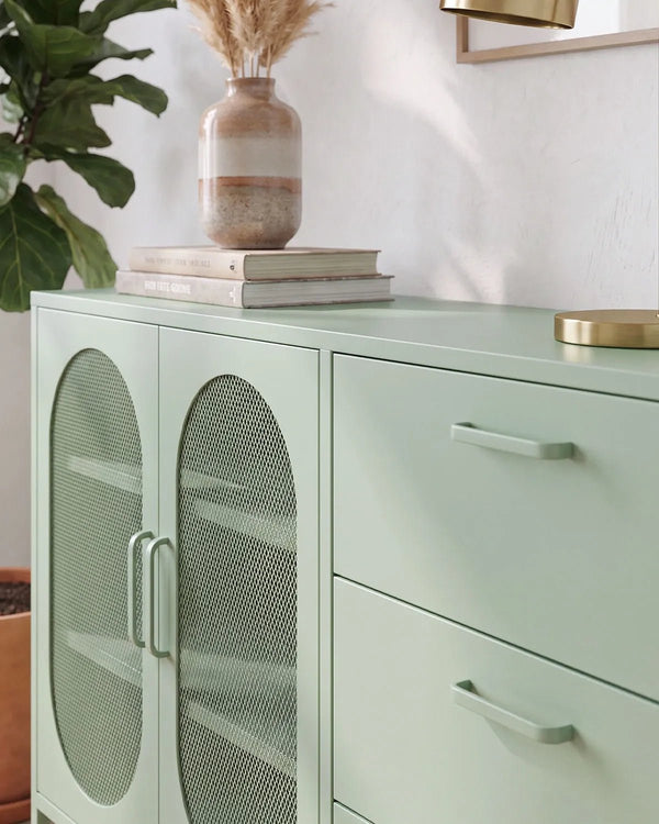 Madia Elisse HARMONY - Menta - Madia Moderna in metallo verniciato - 2 Ante 3 Cassetti - doomostore