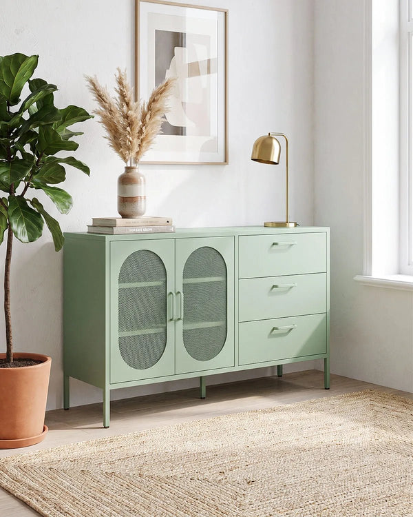 Madia Elisse HARMONY - Menta - Madia Moderna in metallo verniciato - 2 Ante 3 Cassetti - doomostore