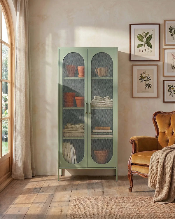 Vetrina Elisse OBELISK - Menta - Vetrina Moderna in metallo verniciato - 2 Ante - doomostore