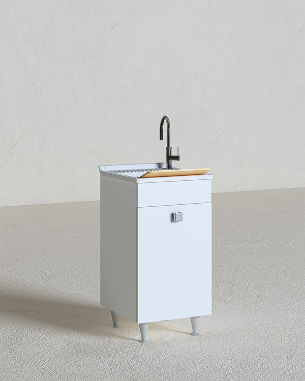 Mobile lavatoio Lina - Con 1 anta e lavatoio - Contenitore salvaspazio per bagno e lavanderia - Miscelatore opzionale - 2 varianti colore - 46 x 89 x 51 cm - doomostore