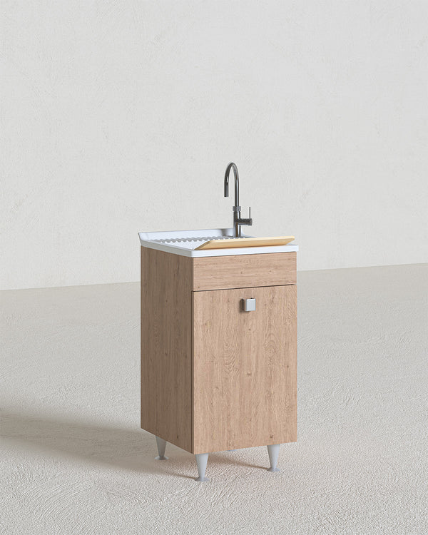 Mobile lavatoio Lina - Con 1 anta e lavatoio - Contenitore salvaspazio per bagno e lavanderia - Miscelatore opzionale - 2 varianti colore - 46 x 89 x 51 cm - doomostore
