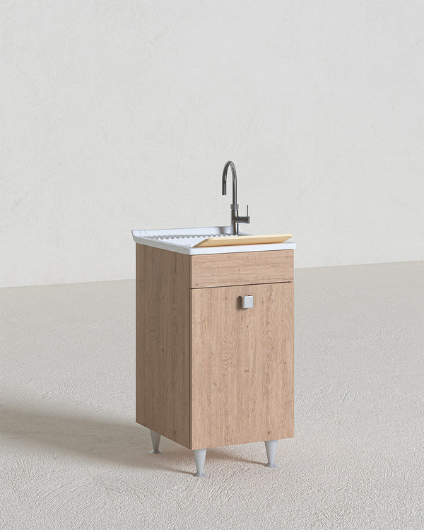 Mobile lavatoio Rose - Con 1 anta e lavatoio - Contenitore salvaspazio per bagno e lavanderia - Miscelatore opzionale - 2 varianti colore - 49 x 89 x 51 cm - doomostore