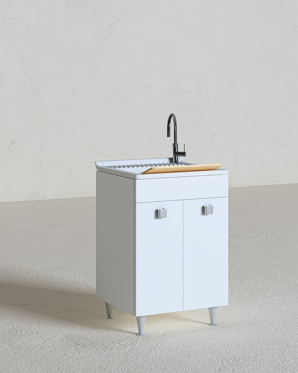 Mobile lavatoio Irene - Con 2 anta e lavatoio - Contenitore salvaspazio per bagno e lavanderia - Miscelatore opzionale - 2 varianti colore - 60 x 89 x 51 cm - doomostore