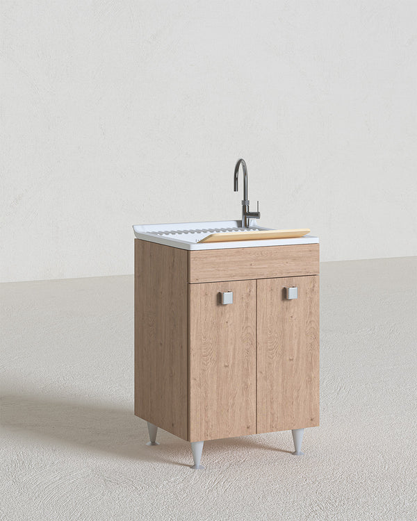 Mobile lavatoio Irene - Con 2 anta e lavatoio - Contenitore salvaspazio per bagno e lavanderia - Miscelatore opzionale - 2 varianti colore - 60 x 89 x 51 cm - doomostore