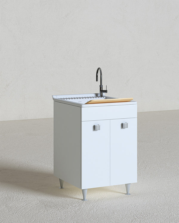 Mobile lavatoio Miriam - Con 2 anta e lavatoio - Contenitore salvaspazio per bagno e lavanderia - Miscelatore opzionale - 2 varianti colore - 60 x 89 x 61 cm - doomostore