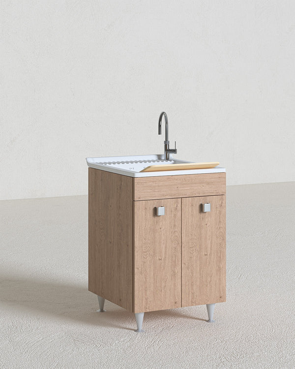 Mobile lavatoio Miriam - Con 2 anta e lavatoio - Contenitore salvaspazio per bagno e lavanderia - Miscelatore opzionale - 2 varianti colore - 60 x 89 x 61 cm - doomostore