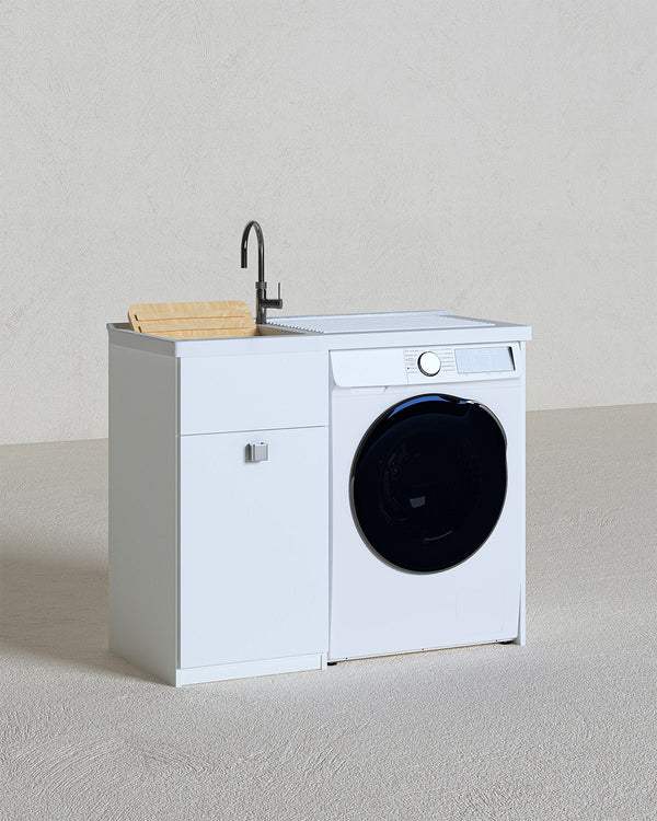 Mobile coprilavatrice Brilla Dx - Con 1 anta e lavatoio Contenitore salvaspazio per bagno e lavanderia - Lavatrice non inclusa - Miscelatore opzionale - 2 varianti colore - 109x93x60 cm - doomostore