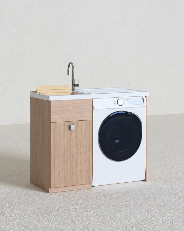 Mobile coprilavatrice Brilla Dx - Con 1 anta e lavatoio Contenitore salvaspazio per bagno e lavanderia - Lavatrice non inclusa - Miscelatore opzionale - 2 varianti colore - 109x93x60 cm - doomostore