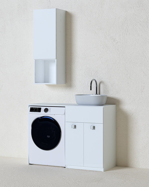 Mobile coprilavatrice Sindy Sx - Contenitore salvaspazio per bagno e lavanderia - Lavatrice non inclusa - Lavandino d'appoggio opzionale - Pensile opzionale - 2 varianti colore - 122x93x60 cm - doomostore
