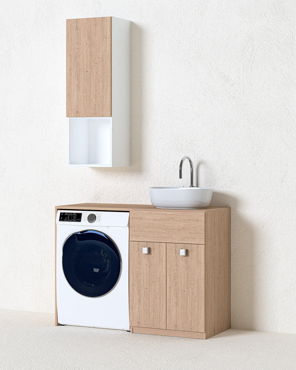 Mobile coprilavatrice Sindy Sx - Contenitore salvaspazio per bagno e lavanderia - Lavatrice non inclusa - Lavandino d'appoggio opzionale - Pensile opzionale - 2 varianti colore - 122x93x60 cm - doomostore